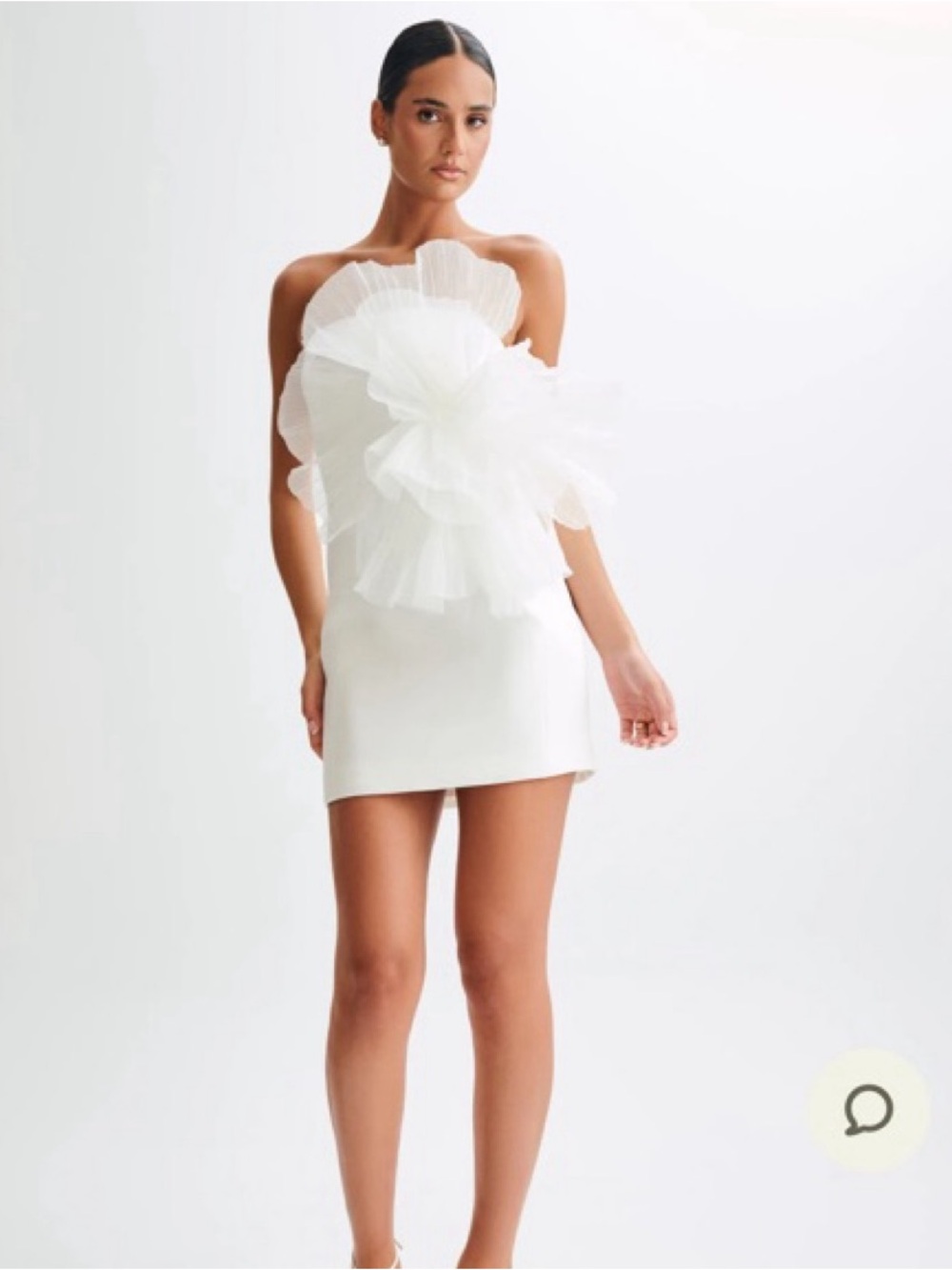 Strapless White Mini Dress with Ruffled Tulle Detail